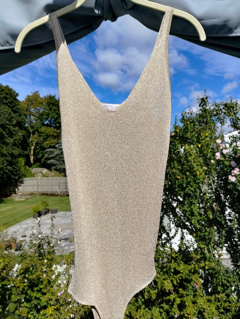 Brunello Cucinelli Metallic Cream Bodysuit- Elegant Shimmer Small - Picture 2 of 11